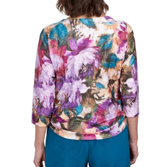 NWOT Alfred Dunner Floral Watercolor Shirttail Hem Top Women's XL Multicolor - Picture 6 of 10